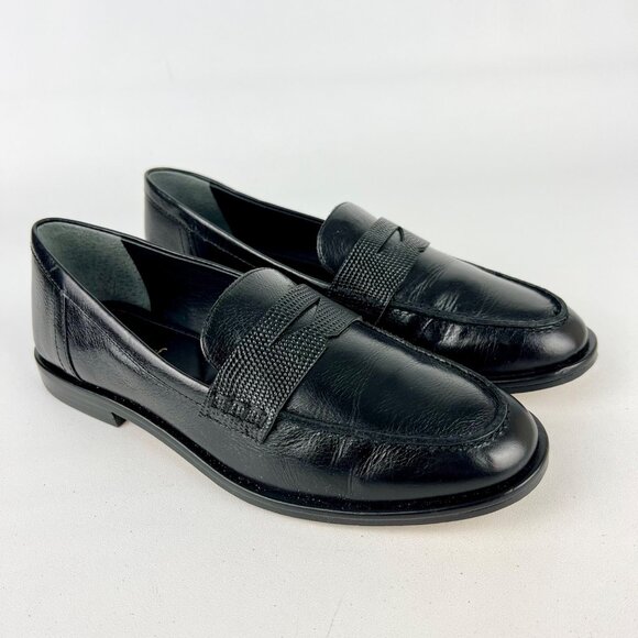 J McLaughlin Womens Concetta Black Leather Penny Loafer Flats Slip On size 6.5 - Picture 1 of 15